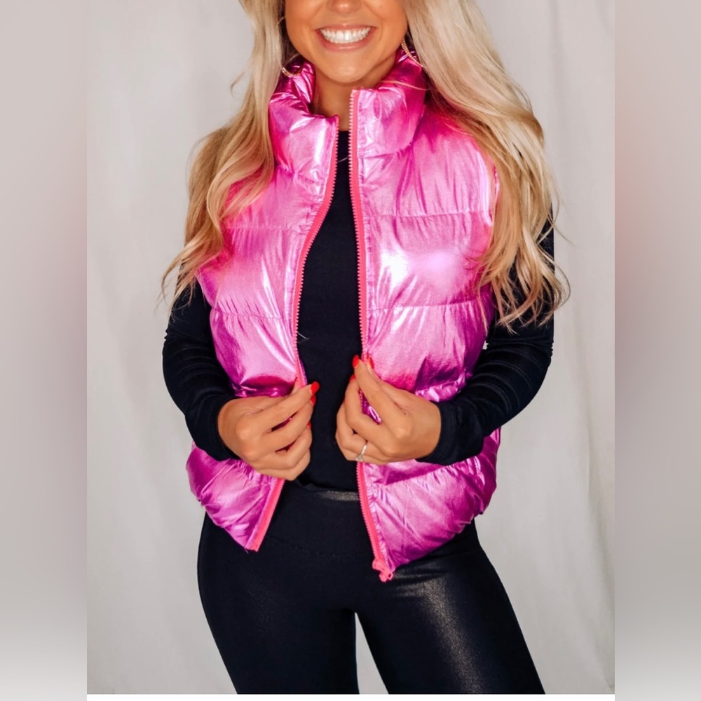 Metallic pink puffer vest